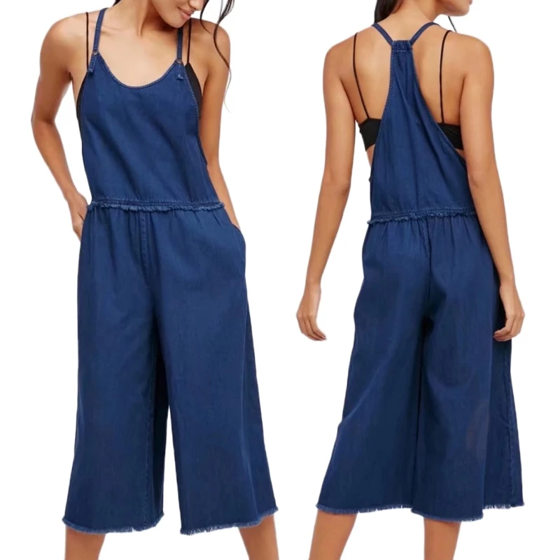 KLV Women's Strappy Sleeveless Hollow Out Wide Leg Romper Denim Look Pants Jumpsuit Playsuits Bodysuits New
KLV Women's Strappy Sleeveless Hollow Out Wide Leg Romper Denim Look Pants Jumpsuit Playsuits Bodysuits New