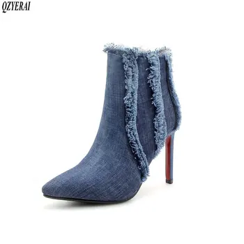 QZYERAI New fall high heels women ankle ankle thermal women boots denim zippers fashionable women shoes size 34-43
QZYERAI New fall high heels women ankle ankle thermal women boots denim zippers fashionable women shoes size 34-43