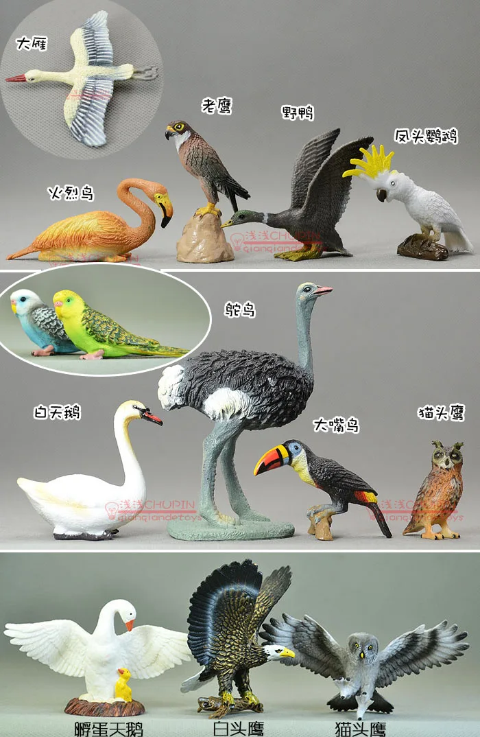 solid pvc figure SimulationThe simulation model toy Swan ostrich pelican flamingo eagle 14pcs/set