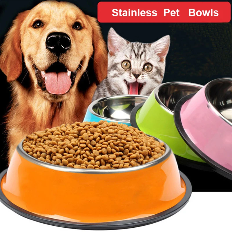 4 Size Stainless Steel Color Spray Paint Pet Dog Bowls Puppy Cats Food Drink Water Feeder Pets Supplies Non-slip Feeding Dishes Food Container0