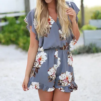 Summer Beach Boho Floral Romper Women Vocation Ruffle Sleeve V Neck Playsuit Fashion Elastic Waist Flower Print Short Jumpsuit
Summer Beach Boho Floral Romper Women Vocation Ruffle Sleeve V Neck Playsuit Fashion Elastic Waist Flower Print Short Jumpsuit