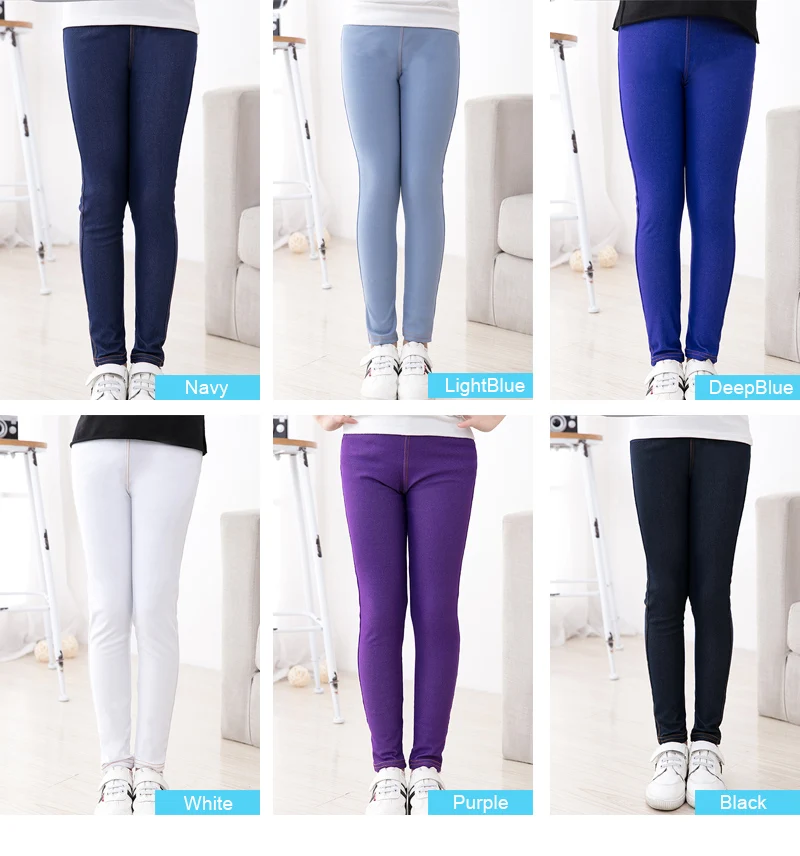 SheeCute New Spring Summer Fashion Girls Pencil knit Imitation denim fabric Jeans Kids Candy Colore Mid Waist Full Length pants 5