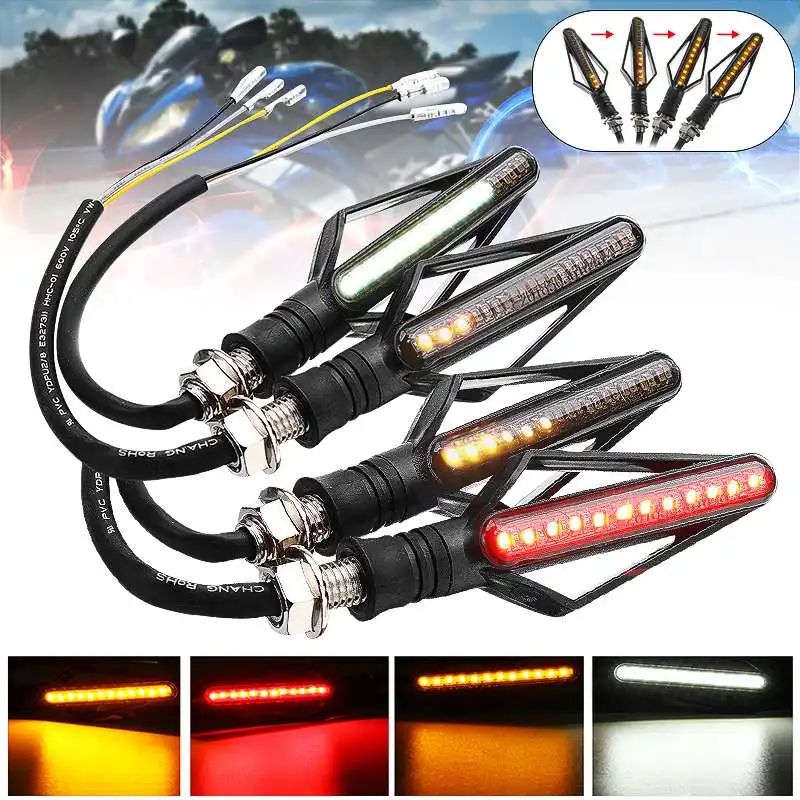 2Pcs 12V Universal Motorcycle Flowing 24 LED Turn Signal Indicator + White DRL + Red Brake Light Daytime Running Light
2Pcs 12V Universal Motorcycle Flowing 24 LED Turn Signal Indicator + White DRL + Red Brake Light Daytime Running Light
