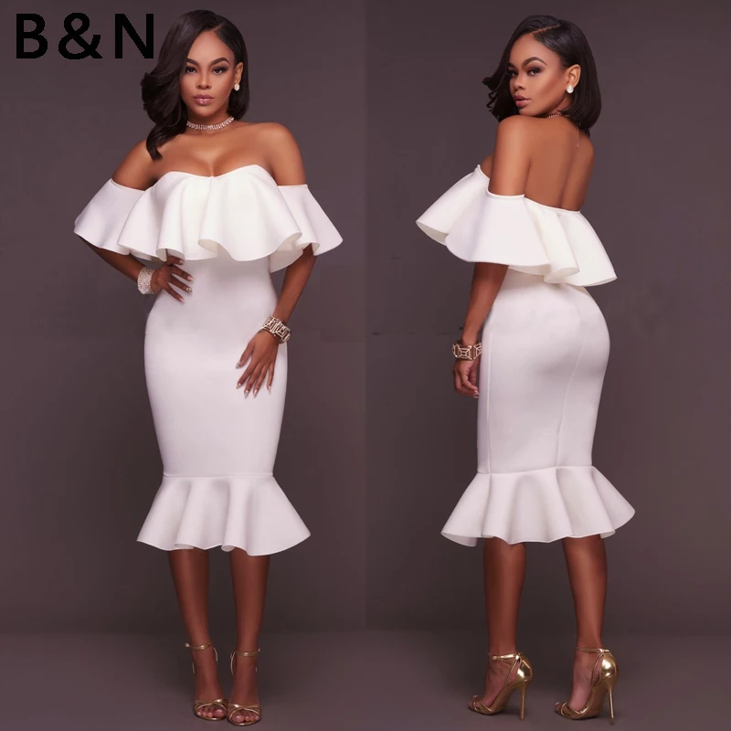 B&N Ruffles Slash Neck Dress Women One Piece Mermaid Long Dress Fit Stretch Sexy Strapless Off Shoulder Solid Backless Cloth
B&N Ruffles Slash Neck Dress Women One Piece Mermaid Long Dress Fit Stretch Sexy Strapless Off Shoulder Solid Backless Cloth