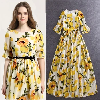 2018 spring new fashion chiffon fresh lemon print long female star runway dress yellow red mid-calf vintage women dresses
2018 spring new fashion chiffon fresh lemon print long female star runway dress yellow red mid-calf vintage women dresses