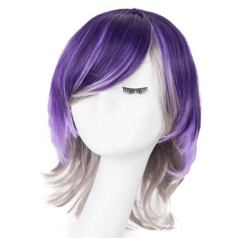 

Cosplay Wig Fei-Show Synthetic Short Wavy Hairpiece Heat Resistant Carnival Costume Halloween Party Women Inclined Bangs Hair