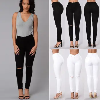 Fashion Womens High Waist Destroyed Ripped Slim Denim Long Pants Hole Boyfriend Jeans Solid Black White Trousers Size S-XL
Fashion Womens High Waist Destroyed Ripped Slim Denim Long Pants Hole Boyfriend Jeans Solid Black White Trousers Size S-XL