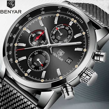 Men's Watches BENYAR New Top Luxury Brand Quartz Black Mens Watch Waterproof Mesh Stainless Steel Sport Watch Men Reloj Hombre
Men's Watches BENYAR New Top Luxury Brand Quartz Black Mens Watch Waterproof Mesh Stainless Steel Sport Watch Men Reloj Hombre