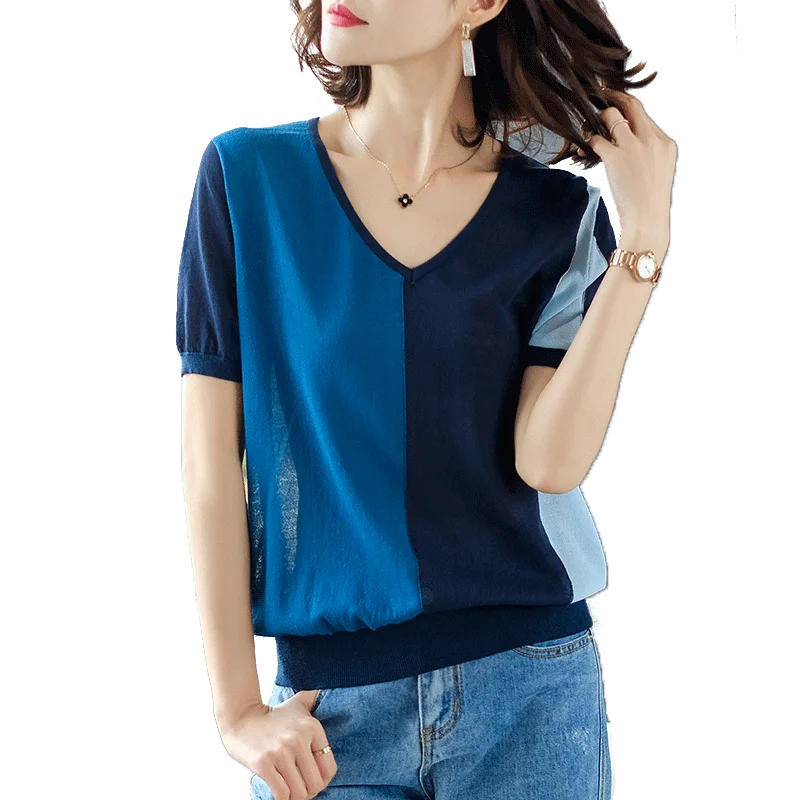 gkfnmt 2019 Summer Thin Knitted Pullovers Women Sweater Shirt Female Basic Short Sleeve Patchwork V-Neck Tops Loose Red Clothes
gkfnmt 2019 Summer Thin Knitted Pullovers Women Sweater Shirt Female Basic Short Sleeve Patchwork V-Neck Tops Loose Red Clothes