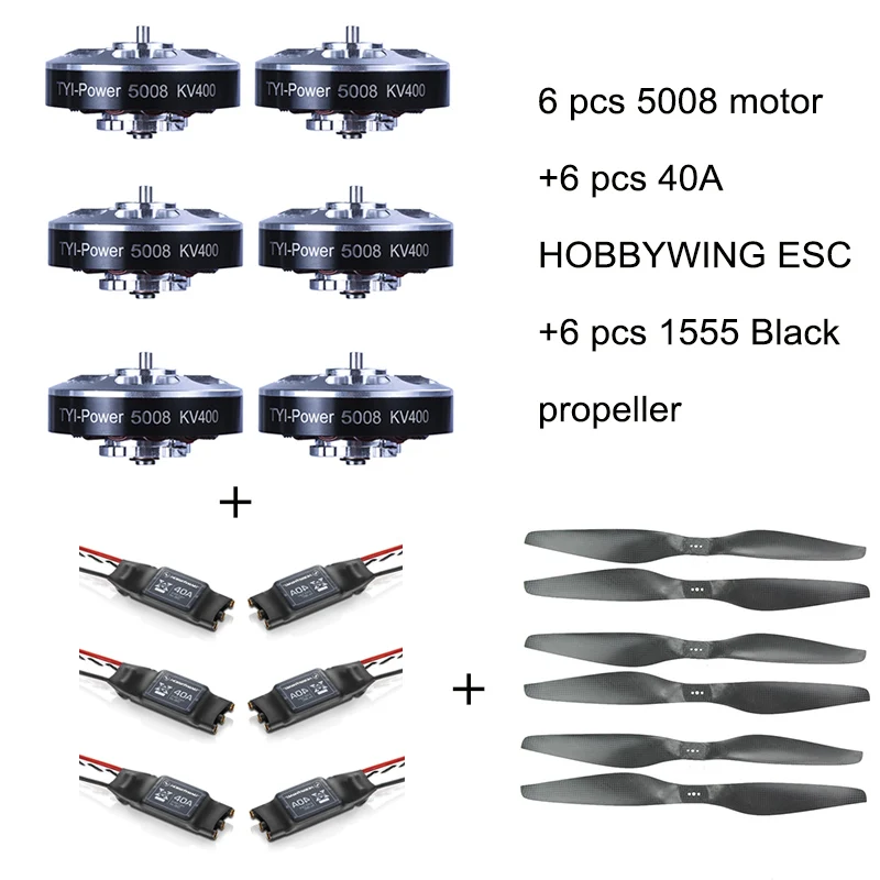 6pcs 5008 400KV Brushless Motor +6pcs 40A ESC +6pcs 1555 Propeller for RC Plane
6pcs 5008 400KV Brushless Motor +6pcs 40A ESC +6pcs 1555 Propeller for RC Plane