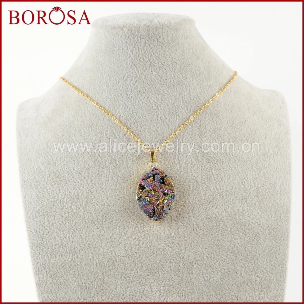 BOROSA 5/10 шт. 16 "золотой цвет Marquise Rainbow Titanium Galaxy Druzy Quartz подвеска ожерелье ювелирные