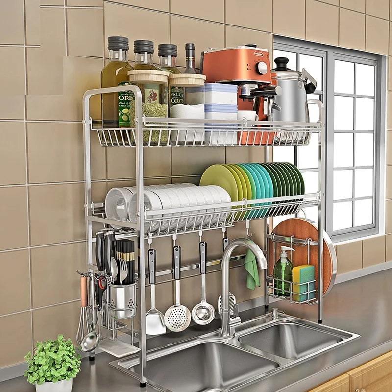 304 Stainless steel drain dish rack Double-layer dish cutlery storage rack Multifunction kitchen rack with Chopstick holder
304 Stainless steel drain dish rack Double-layer dish cutlery storage rack Multifunction kitchen rack with Chopstick holder