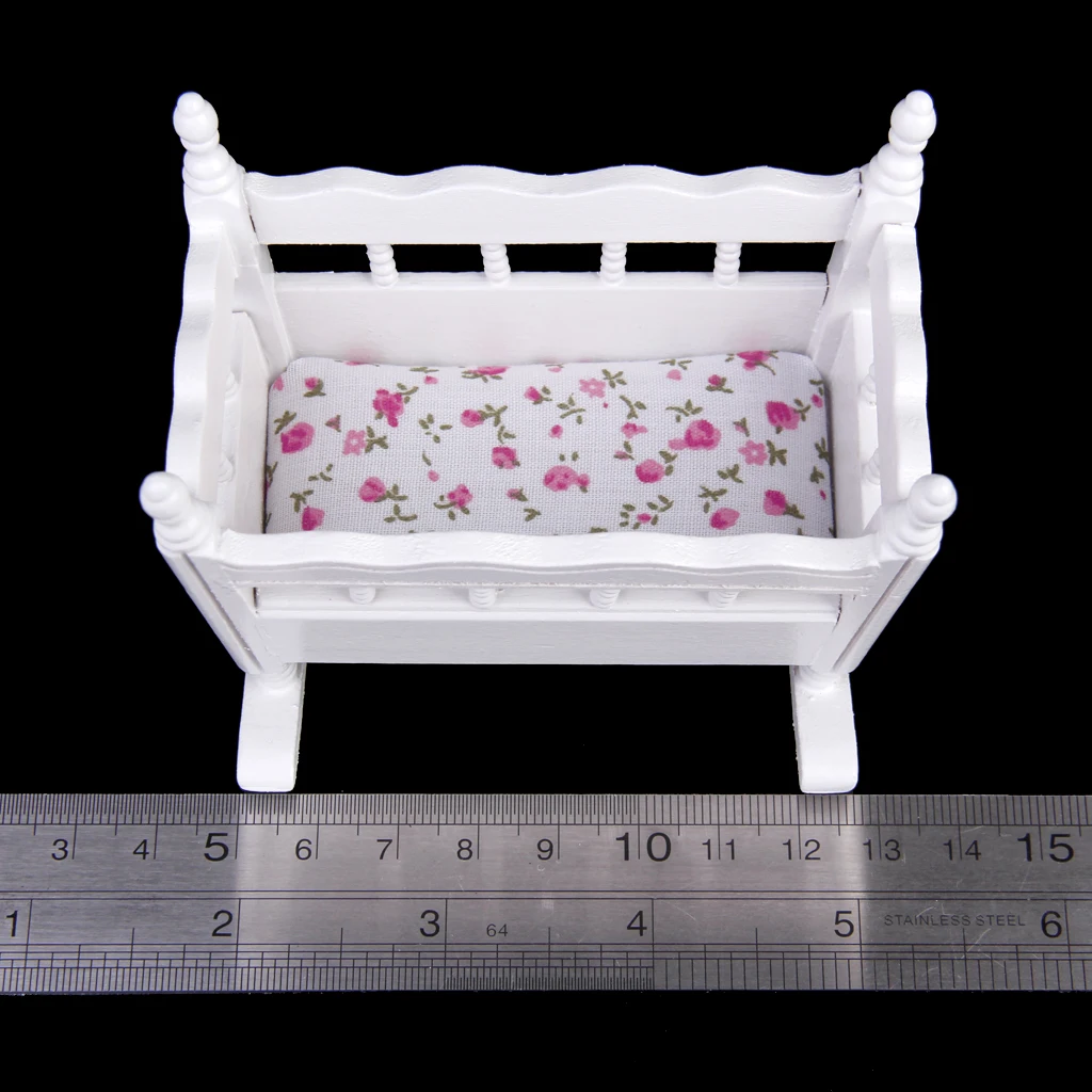 European 1/12 Dollhouse Miniature Children Bunk Bed & Baby Cradle Bedroom Furniture Life Scenes Decor