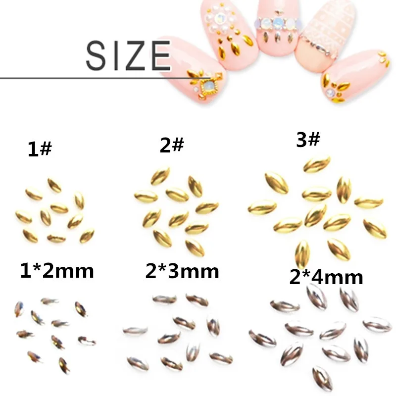 100Pcs/Lot 1*2mm 2*3mm 2*4mm Gold Silver Oval Rivet Studs Metal Alloy Nail Art Decorations 3D DIY Nail Stickers Charms
100Pcs/Lot 1*2mm 2*3mm 2*4mm Gold Silver Oval Rivet Studs Metal Alloy Nail Art Decorations 3D DIY Nail Stickers Charms