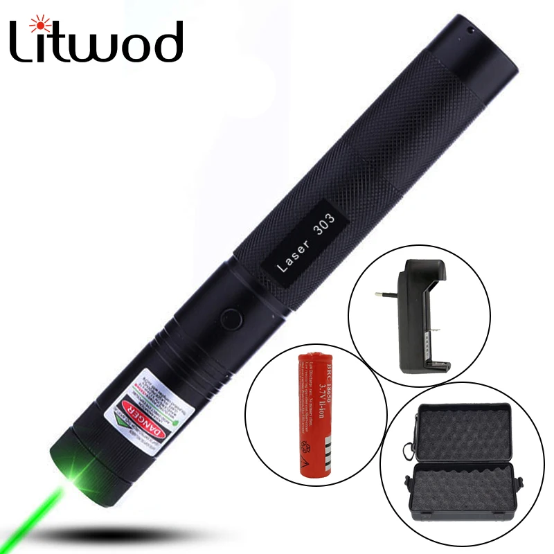 

Litwod Z20 532nm 5mw 303 Laser Pointer Pen Powerful light Laser Green Burning laser Beam Match 2 safe key use 18650 Battery Box