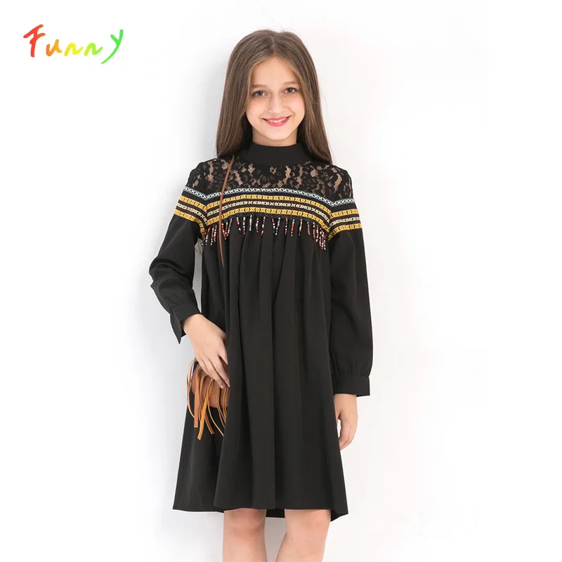 Kids Dresses for Girls Black Lace Tassel National Long Sleeve Dress Casual Spring Autumn Teenage Girl Clothing Robe Fille 10 Ans
Kids Dresses for Girls Black Lace Tassel National Long Sleeve Dress Casual Spring Autumn Teenage Girl Clothing Robe Fille 10 Ans