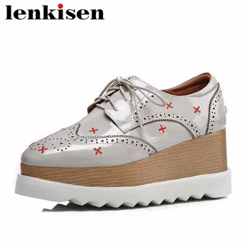Lenkisen plus size solid square toe natural leather lace up platform high bottom wedges classic heels women shallow pumps L25
Lenkisen plus size solid square toe natural leather lace up platform high bottom wedges classic heels women shallow pumps L25