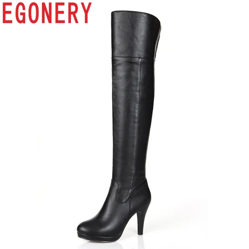 EGONERY hot sale newest high quality genuine leather super high thin heel platform zipper black elegant sexy over the knee boots
EGONERY hot sale newest high quality genuine leather super high thin heel platform zipper black elegant sexy over the knee boots
