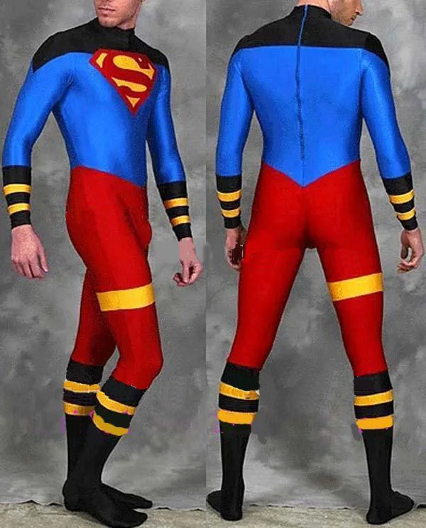 

Red And Blue Superman Costume Spandex Newest Tight Fullbody Superman Halloween Comic Cosplay Zentai Suit