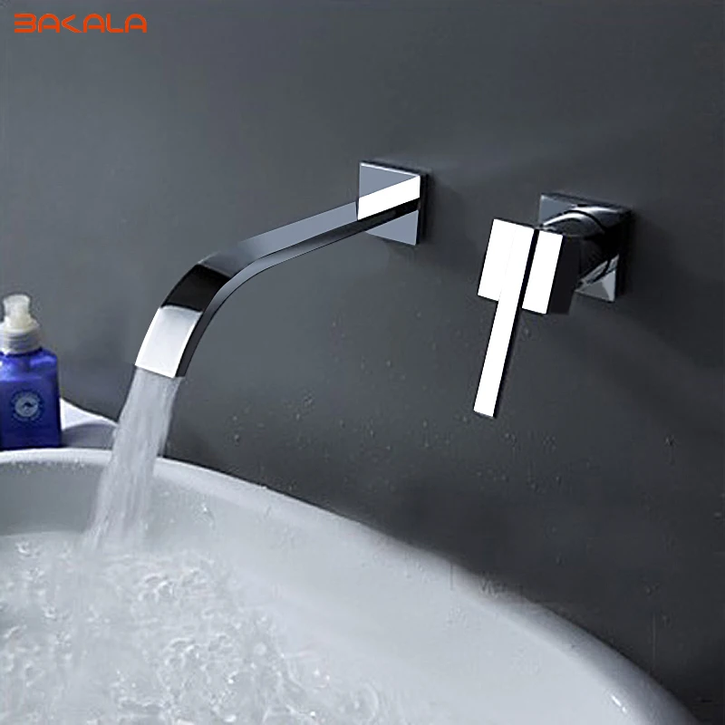 

BAKALA Waterfall Widespread Contemporary Bathroom Sink Sanitary Wall Mount Faucet Mixer Tap (Chrome Finish) LT-322