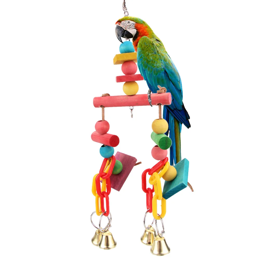 Image Cute Colorful Pet Bird Chewing Toys Parrot Macaw Cage Wooden Blocks Swing Playing Scratcher Climbing Toy for Pet Bird