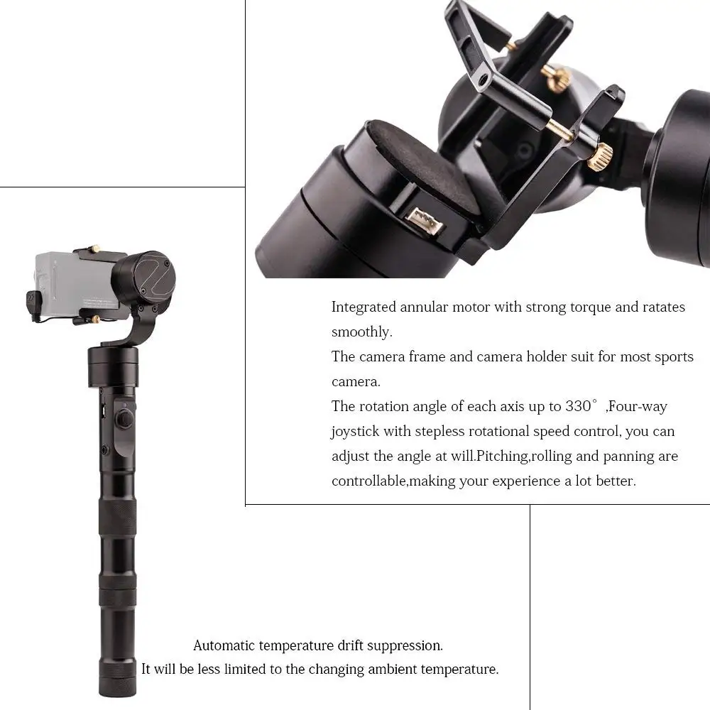 Zhiyun Evolution 3-Axis Handheld Gimbal Stabilizer for GoPro Hero 6 5 4 3 XiaoMi Yi SJ4000 SJ5000 Sport Cameras,CNC Aluminum1122