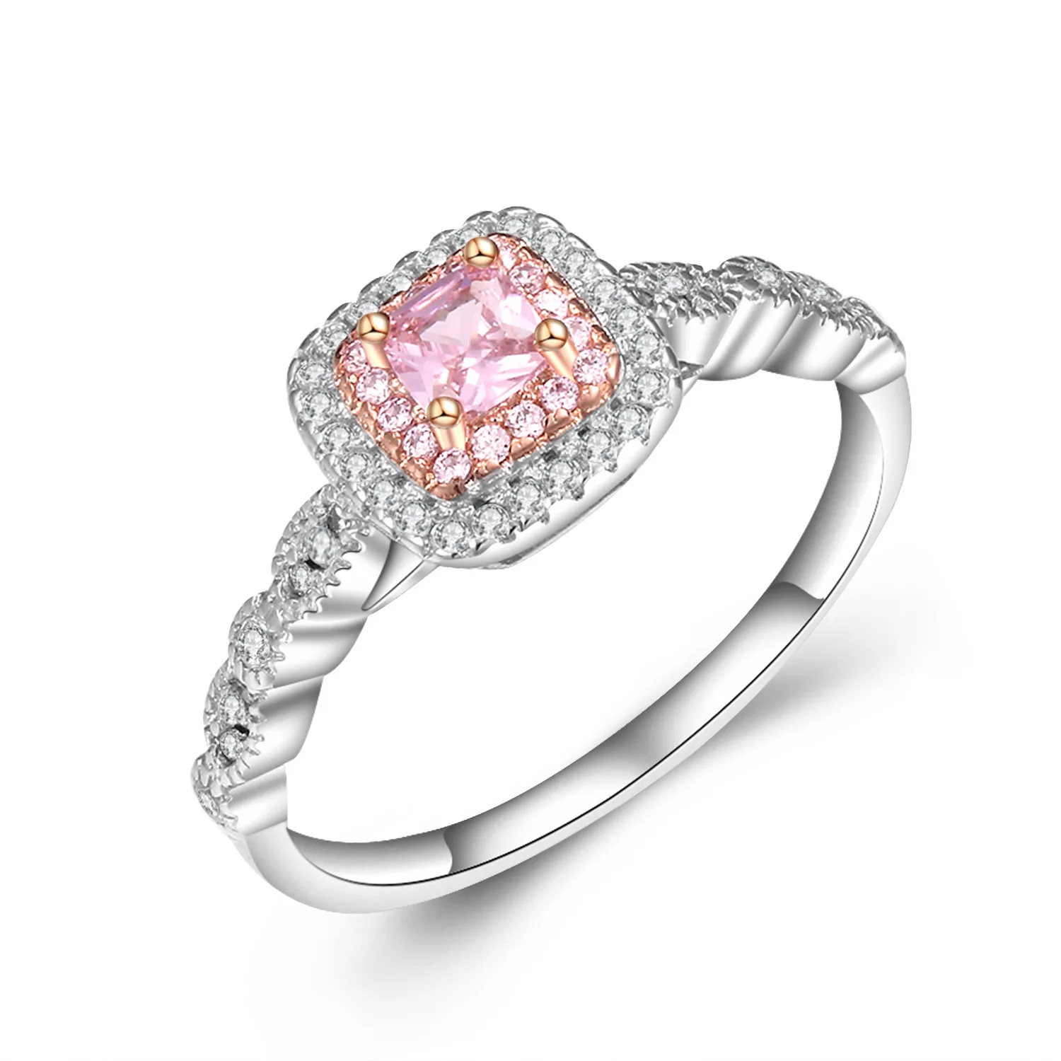 14 K Золотое кольцо с розовым бриллиантом квадратное обручальное драгоценный