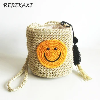 Smiley Face Round Women Shoulder Bag Bohemian Straw Beach Bag Handmade Weave Bucket Tote Female Tassel Messenger Crossbody Bags
Smiley Face Round Women Shoulder Bag Bohemian Straw Beach Bag Handmade Weave Bucket Tote Female Tassel Messenger Crossbody Bags
