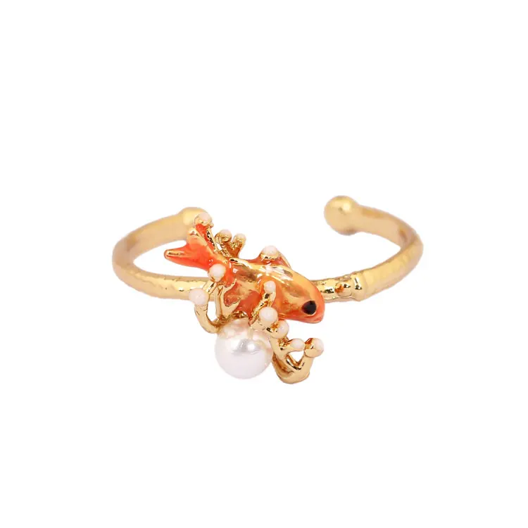 Gold Fish Pearl Inlay Ring For The Woman In The Spring Of The New Sweet Girl Adjustable Size Birthday Gift Jewellery anillos 
Gold Fish Pearl Inlay Ring For The Woman In The Spring Of The New Sweet Girl Adjustable Size Birthday Gift Jewellery anillos