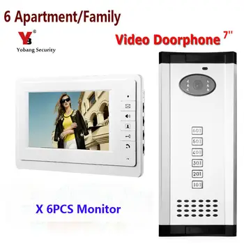Yobang Security 7" Color Apartment Video Doorbell Doorphone Intercom 1 Outdoor Camera + 6 Monitors for 6 Family / House IN STOCK
Yobang Security 7" Color Apartment Video Doorbell Doorphone Intercom 1 Outdoor Camera + 6 Monitors for 6 Family / House IN STOCK