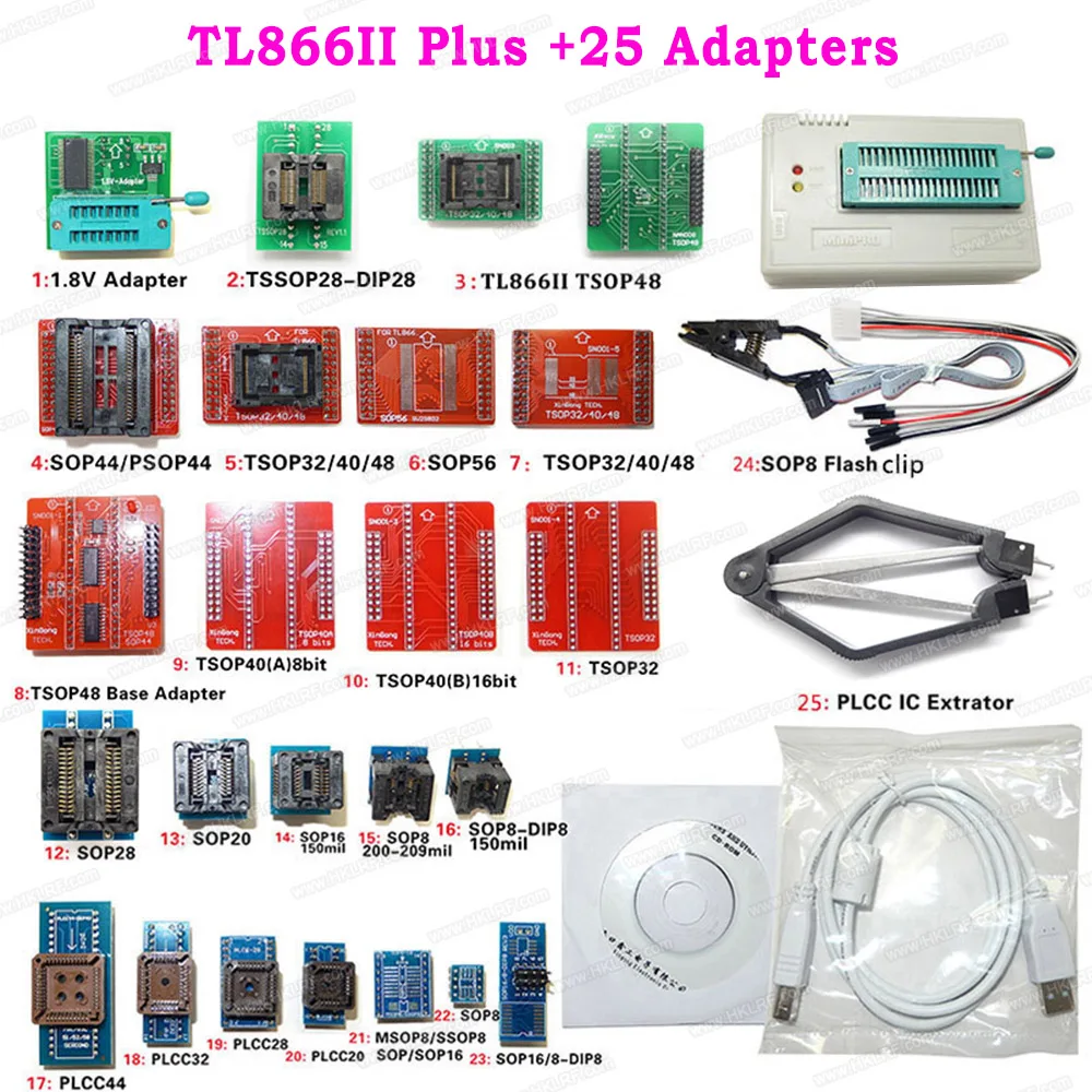 Free Shiping Minipro TL866II PLUS Programmer EEPROM Support NAND Flash AVR MCU GAL PIC SPI + 25 Adapters With Extractor Clip
Free Shiping Minipro TL866II PLUS Programmer EEPROM Support NAND Flash AVR MCU GAL PIC SPI + 25 Adapters With Extractor Clip