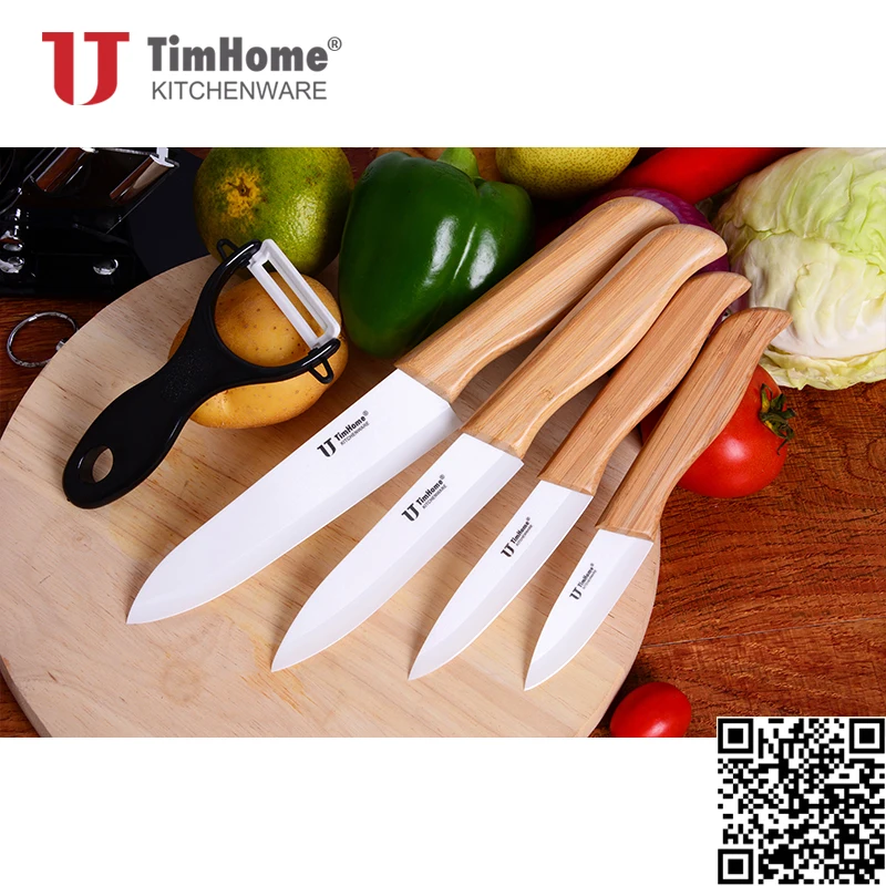 

Bamboo Handle Black Blade Ceramic Knife Set with stand holder Kitchen Tools 3"4"5"6" Zirconia Ceramics Knives