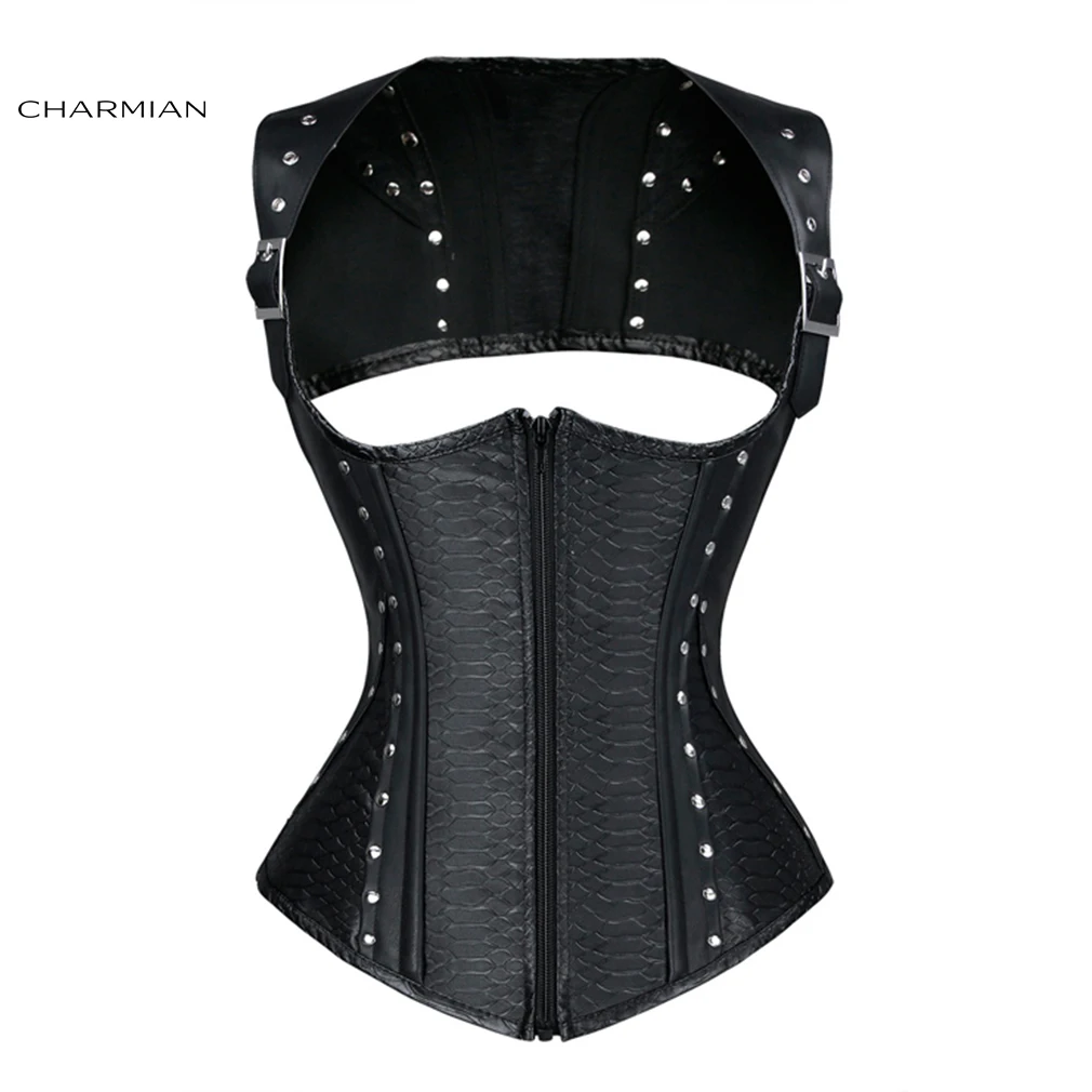 Charmian Women's Steampunk Black Snakeskin Embossed Rivet Detail Waist Cincher Underbust Waistcoat Corset
Charmian Women's Steampunk Black Snakeskin Embossed Rivet Detail Waist Cincher Underbust Waistcoat Corset