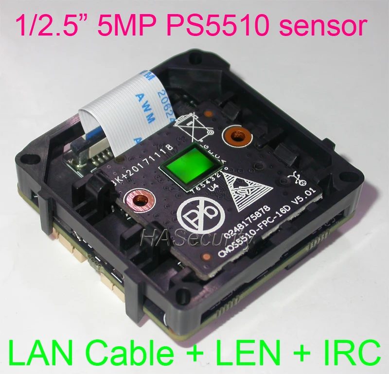 

Intelligent Analysis H.265 / H.264 IPC (5.0MP) 1/1.2.5" PS5510 + Hi3516D IP CCTV camera module PCB board +LAN cable +LENs +IRC