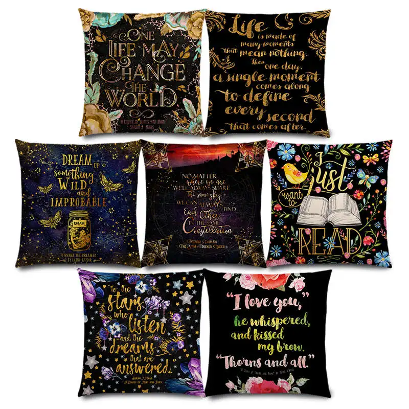 New Black Golden Floral Pattern Beautiful Language Gorgeous Words Decorative Letters Story Text Cushion Cover Pillow Case
New Black Golden Floral Pattern Beautiful Language Gorgeous Words Decorative Letters Story Text Cushion Cover Pillow Case