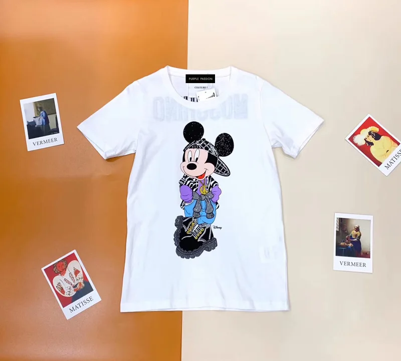Women's new style cotton printed cartoon pattern with diamond insert casual T-shirt
Women's new style cotton printed cartoon pattern with diamond insert casual T-shirt