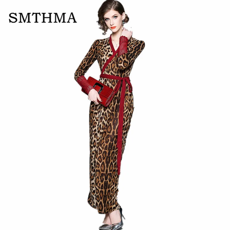 SMTHMA 2019 High quality Runway Women's Long sleeve sexy V-neck leopard print Maxi Long Dress Split female party dress vestidos
SMTHMA 2019 High quality Runway Women's Long sleeve sexy V-neck leopard print Maxi Long Dress Split female party dress vestidos