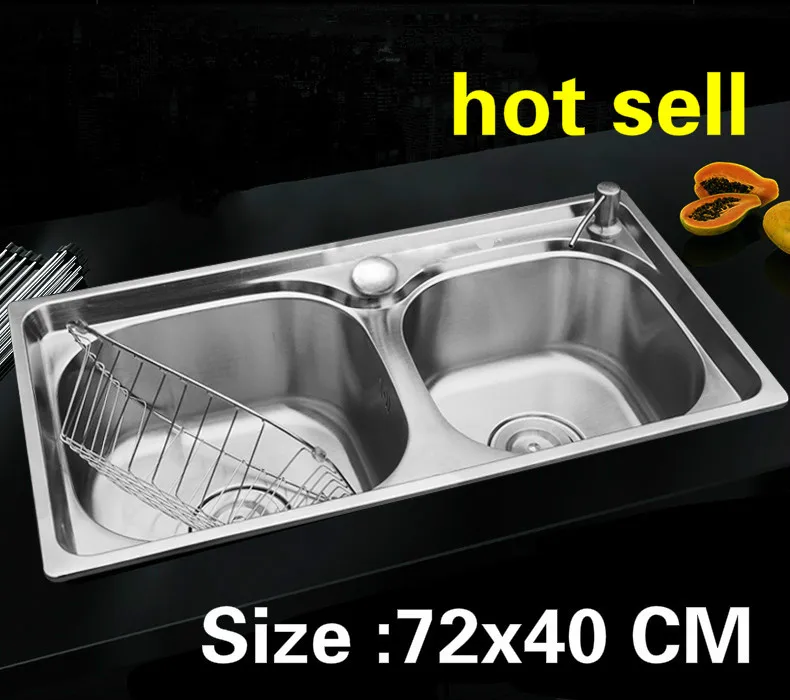 

Free shipping Apartment vogue kitchen double groove sink small do the dishes 304 stainless steel hot sell 72x40 CM