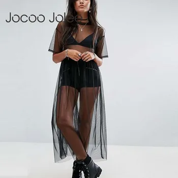 Jocoo Jolee Sexy Women Black Gauze Mesh See Through Transparent Dress Short Sleeve Lace Beach Long Dress Plus Size Outwear
Jocoo Jolee Sexy Women Black Gauze Mesh See Through Transparent Dress Short Sleeve Lace Beach Long Dress Plus Size Outwear