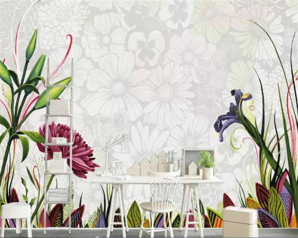 Фото 3d обои на заказ нордический абстрактный ручной цветочный Декор - купить