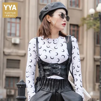 Fashion Sheepskin Real Leather Vest Slim Waist Pullover Sleeves Solid Black Jackets Natural Leather Belt Short Straps Overcoats
Fashion Sheepskin Real Leather Vest Slim Waist Pullover Sleeves Solid Black Jackets Natural Leather Belt Short Straps Overcoats