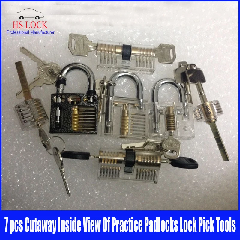 

7pcs Cutaway Inside View Of Practice Padlocks lock Pick set Locksmith Training Skill Tools