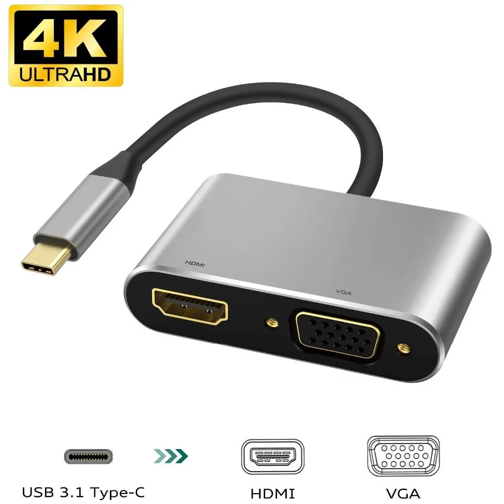Переходник USBC на HDMI 4K 30 Гц VGA адаптер USB 3 1 типа C видеоконвертера для нового Macbook Pro/