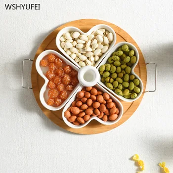 Direct wooden tray ceramic fruit plate round love division simple dried fruit platter candy box home decoration new year gift
Direct wooden tray ceramic fruit plate round love division simple dried fruit platter candy box home decoration new year gift