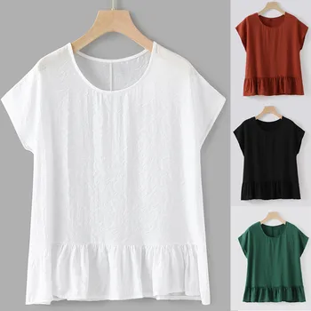 womens tops and blouses Round Neck Short Batwing Sleeve Cotton Linen Vintage Tops Loose ladies top blusas mujer de moda 2019
womens tops and blouses Round Neck Short Batwing Sleeve Cotton Linen Vintage Tops Loose ladies top blusas mujer de moda 2019