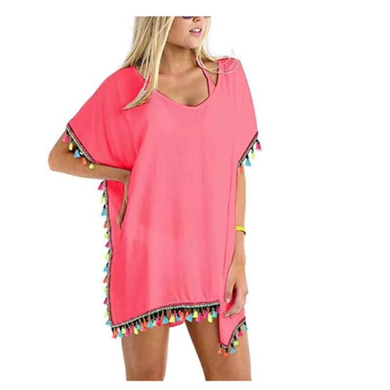 Pure Color Fringed Ball Beach Blouses Beach Cover Up Summer Beach Dress Tunic Women Swimsuit Cover Up
Pure Color Fringed Ball Beach Blouses Beach Cover Up Summer Beach Dress Tunic Women Swimsuit Cover Up