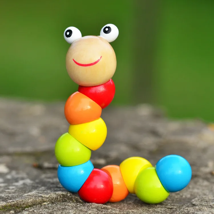 

2019 New Kids Cute Insert Puzzle Educational Wooden Toys Baby Children Fingers Flexible Training Science Twisting Worm Toy