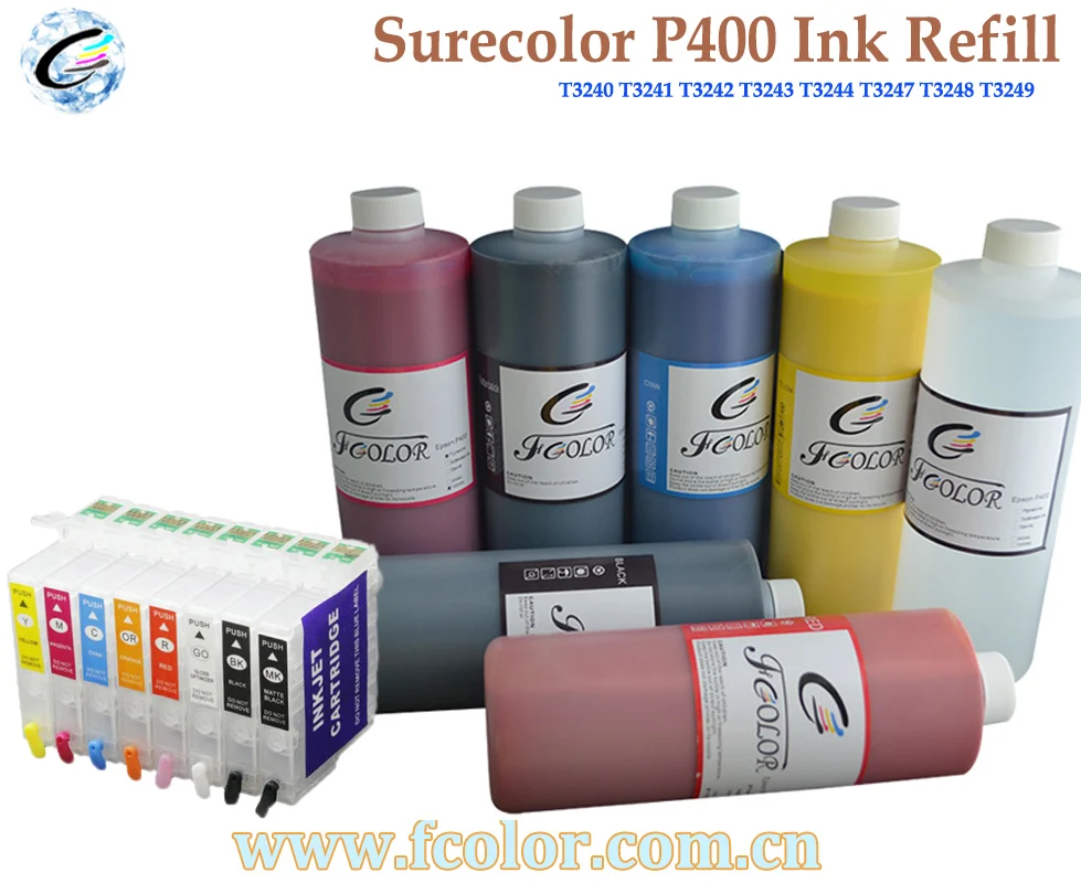 P400 Sublimation Ink Refill Kits with Refillable Cartridge For Surecolor P400 Heat Transfer Printing T3240-9 500ml bottle
P400 Sublimation Ink Refill Kits with Refillable Cartridge For Surecolor P400 Heat Transfer Printing T3240-9 500ml bottle