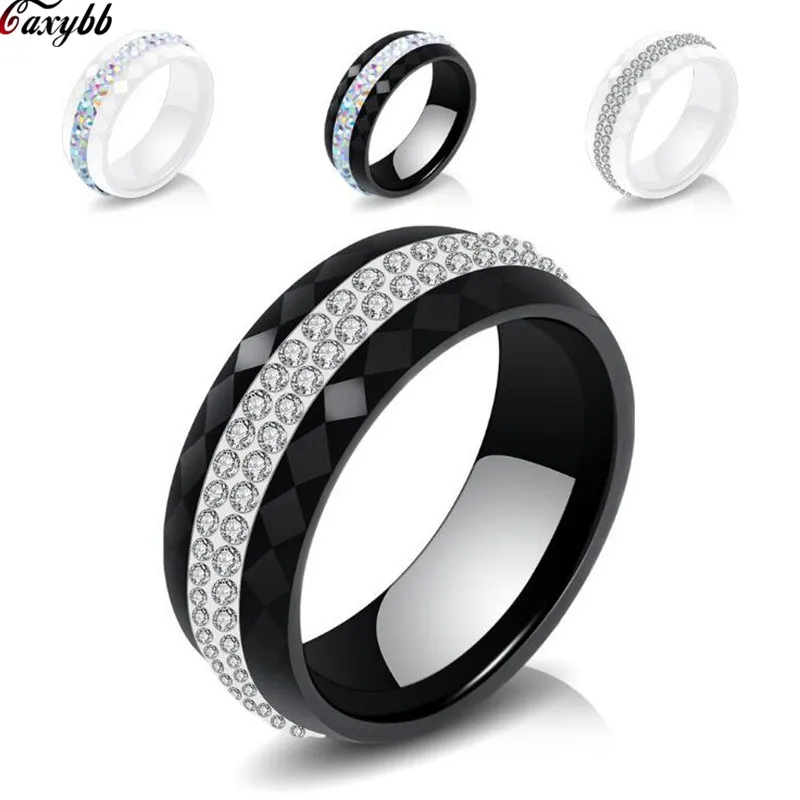 New Arrival Ceramic Ring Multi-faceted Black White Color With 2 Row Rhinestone For Women Exquisite Fashion Jewelry Wedding Gifts 
New Arrival Ceramic Ring Multi-faceted Black White Color With 2 Row Rhinestone For Women Exquisite Fashion Jewelry Wedding Gifts