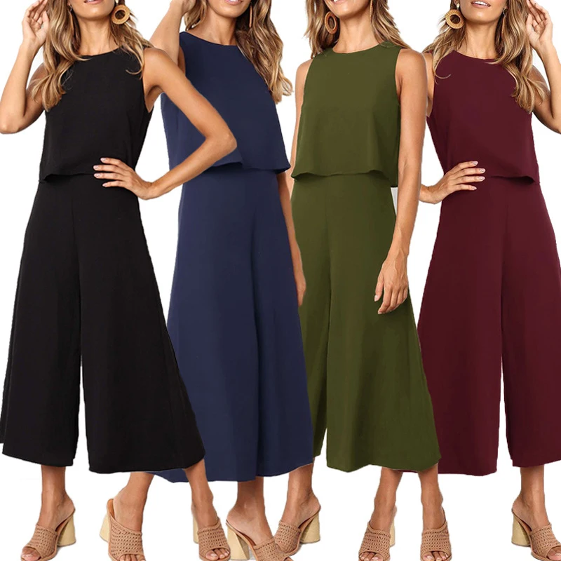 Casual Jumpsuit For Women Summer Sleeveless Playsuit Fashion Loose Long Jumpsuit Solid Bodysuit Office Lady Overalls Rompers 
Casual Jumpsuit For Women Summer Sleeveless Playsuit Fashion Loose Long Jumpsuit Solid Bodysuit Office Lady Overalls Rompers